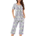 thumbnail image 2 of Asgosdo Two Piece Pajama Set for Women Short Sleeve Sleepwear Tops and Capri Pants Pjs Print Pajama Sets, 2 of 5