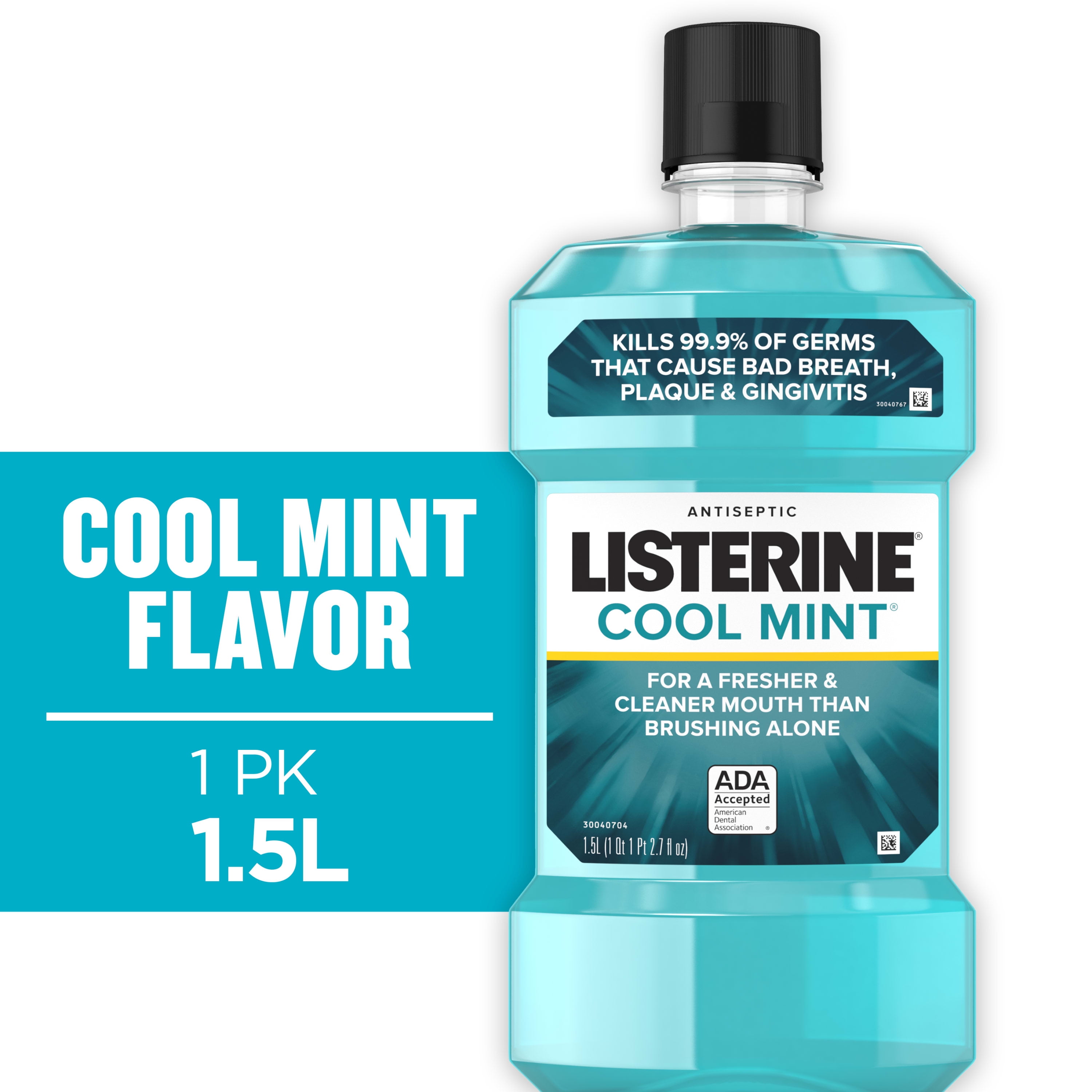 Listerine Cool Mint Antiseptic Mouthwash, Bad Breath & Plaque, 1.5 L