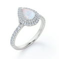 thumbnail image 4 of JeenMata Pave Set 1.5 Carat Pear Shaped White Opal and Moissanite Double Halo Cluster Engagement Ring in 18K White Gold Plating over Silver, 4 of 7