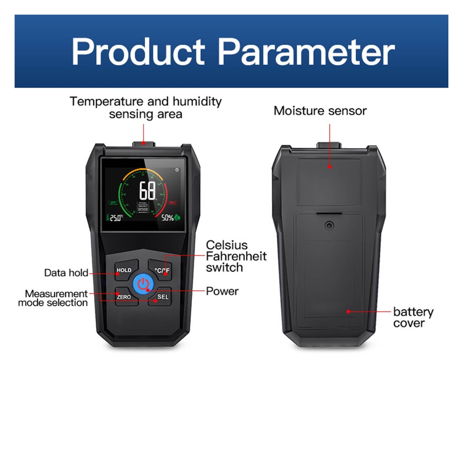 Moisture Meter Wood Moisture Tester Pinless Moisture Meter Digital Display Moisture Sensor Detector