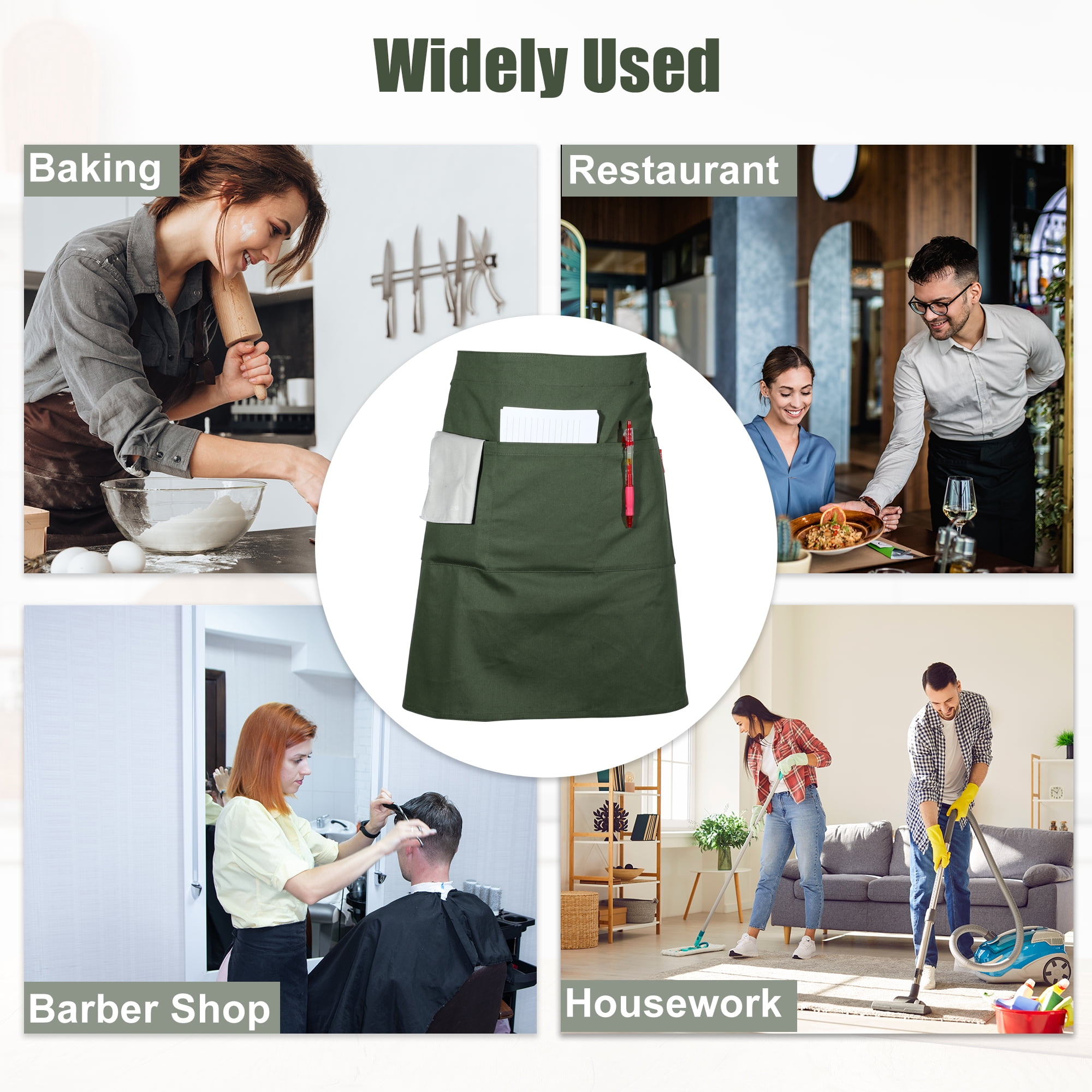 Unique Bargains Serving Cooking Versatile Waist Apron with Pockets Army Green