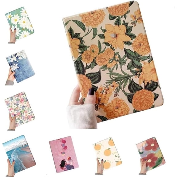 Floral Leather Smart Cover with Pencil Holder Auto Sleep Wake for iPad Air 13"/Pro 12.9" Color A