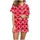 thumbnail image 2 of Conjunto de Verano para las Mujeres Día de San Valentín Amor Impreso Cuello de Manga Corta con Pantalones Cortos, Poliéster Ligero para el Uso Informal, 2 of 9