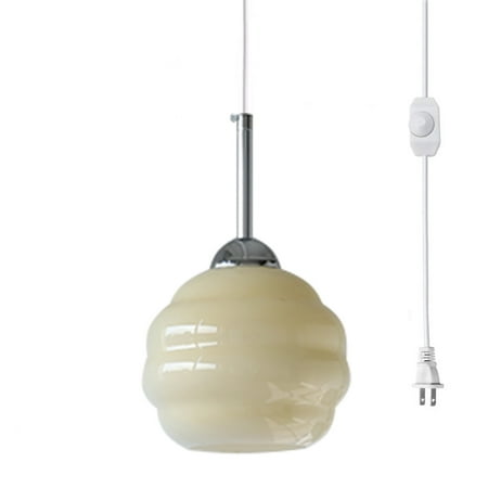 

Kiven Plug in Pendant Light Hanging Light with Yellow Glass Lampshade Modern Dimmable Ceiling Pendant Light for Bedroom Foyer Hallway Kitchen Island Silvery Finish