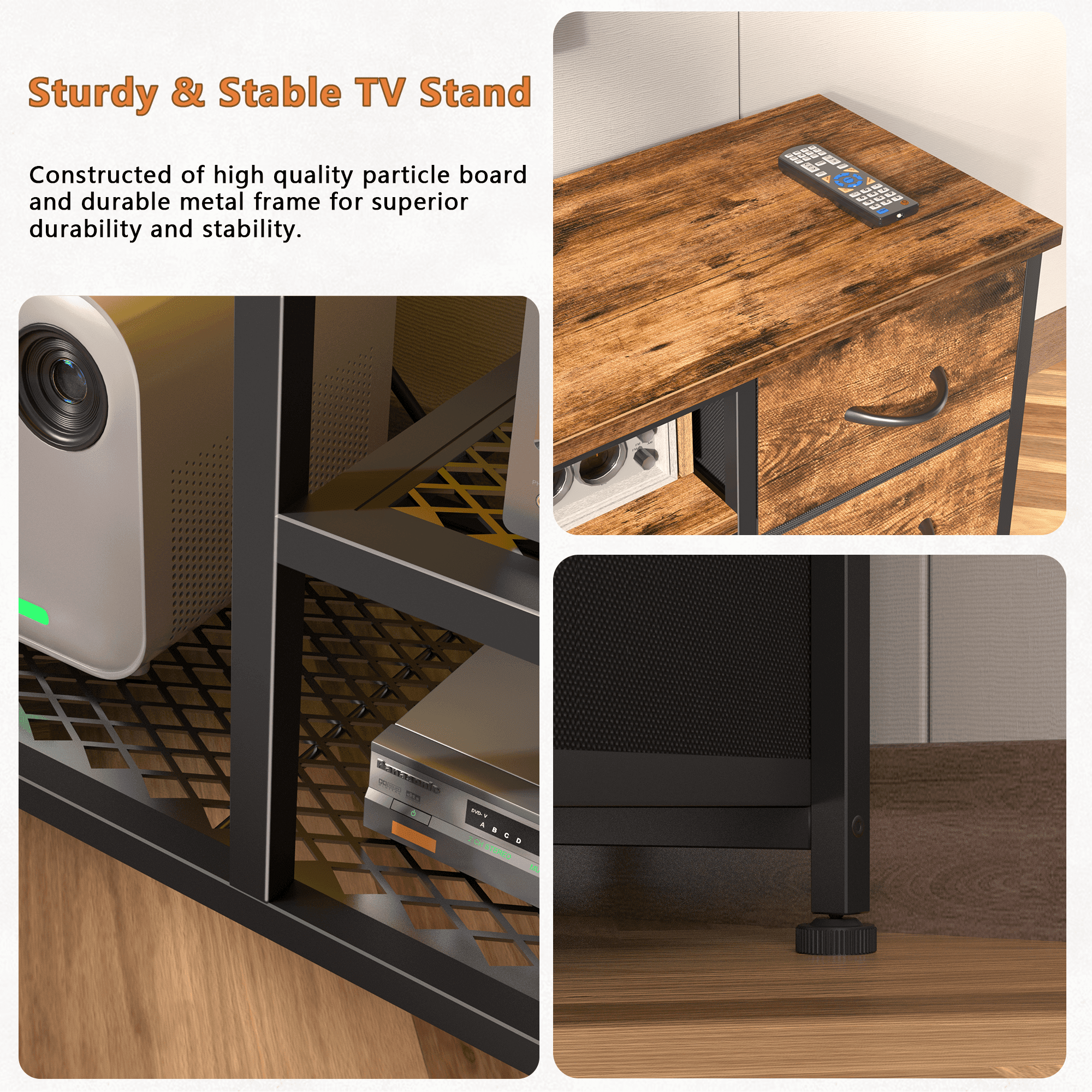 Tydimor Modern TV Stand for TVs up to 60", LED Entertainment Center with Power Outlets and 6 Drawers, Media Console with Storage for Living Room, Rustic Brown