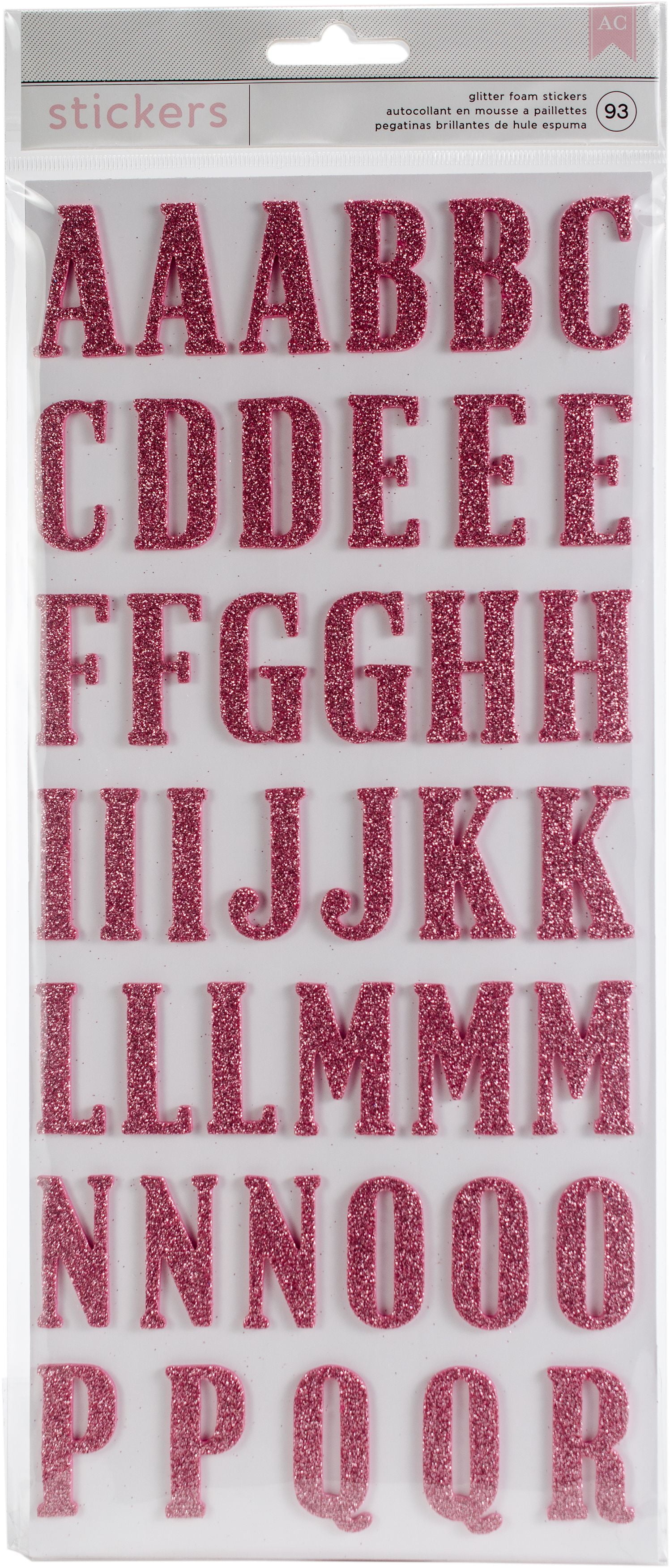 American Crafts Thickers Alphabet Foam Stickers 2/Pkg-Pink Glitter