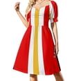 thumbnail image 1 of Retro American Football Stripes Kansas rojo blanco amarillo vestido de manga corta traje de festival ropa de verano para mujer 2025, 1 of 6