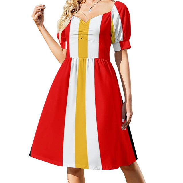 Retro American Football Stripes Kansas rojo blanco amarillo vestido de manga corta traje de festival ropa de verano para mujer 2025