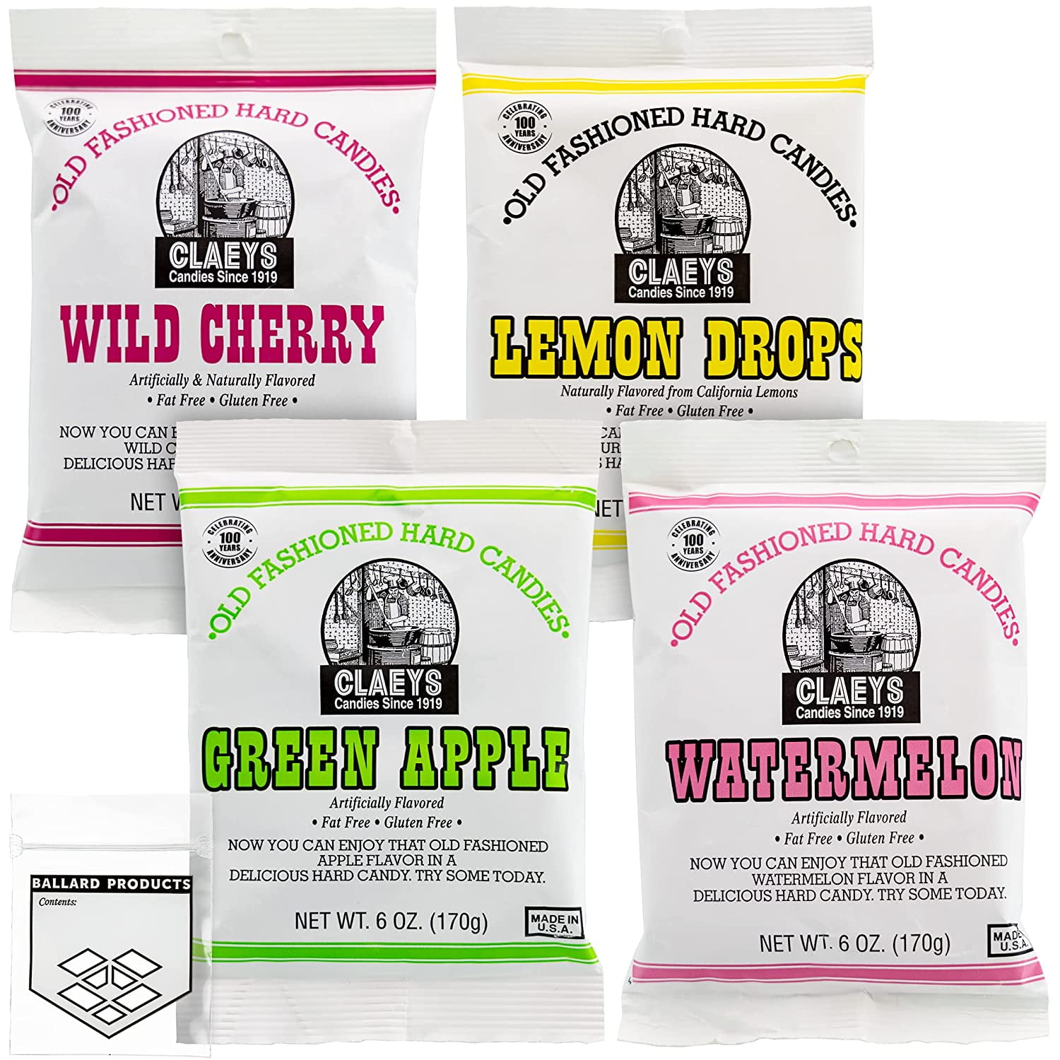 Claeys Old Fashioned Hard Candies Variety Pack of 4 Lemon Drops