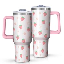 1pc strawberry 40oz Tumbler with Straw & Handle - Insulated Stainless Steel Cup | Holiday Gift for Man Women (Christmas, Valentine's, Birthday)