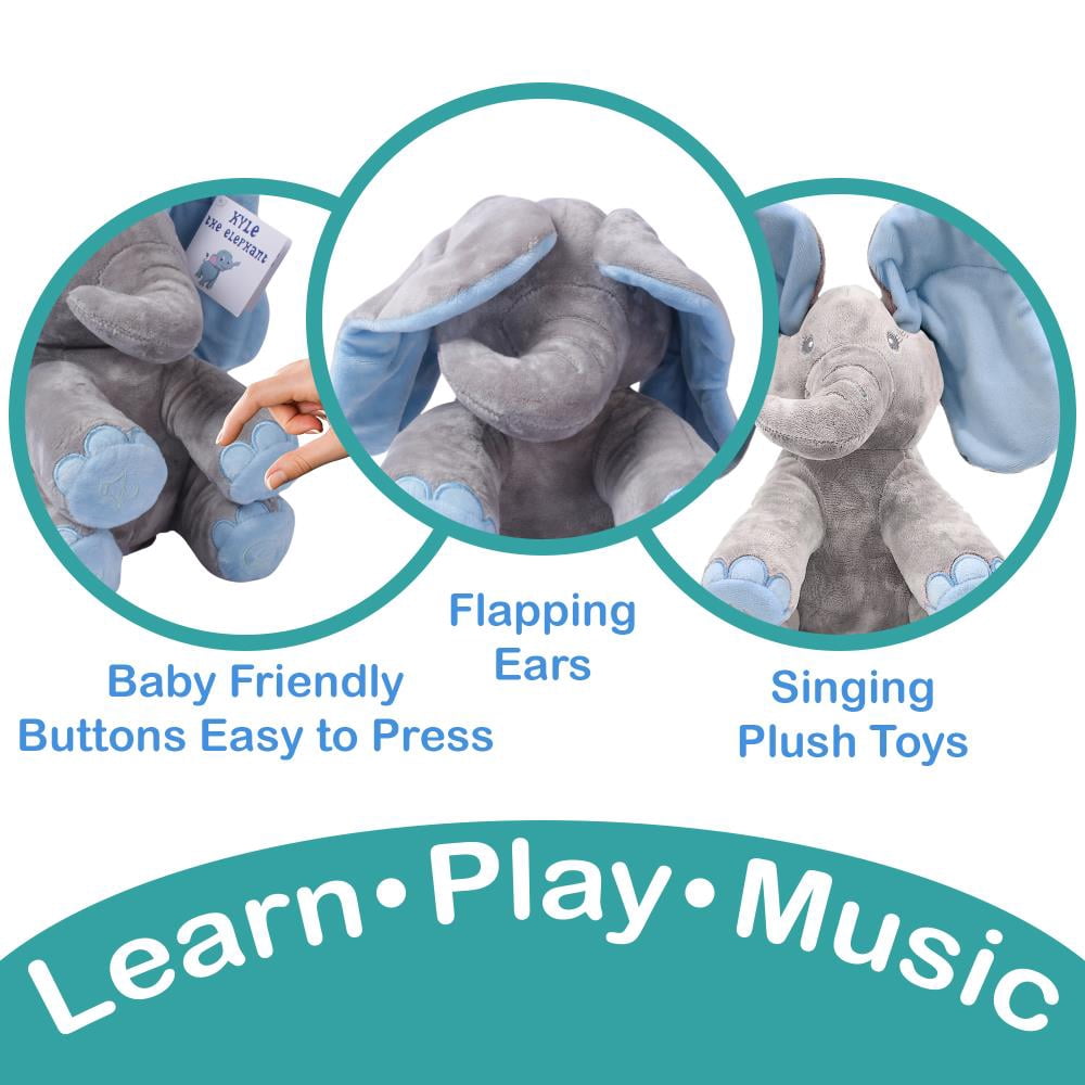 Dimple Kyle Blue Interactive Stuffed Animal Toy, Animated Singing Elephant Plush with Peek-A-Boo, for Babies, Kids & Toddlers, Ages 0 and up , Battery Included