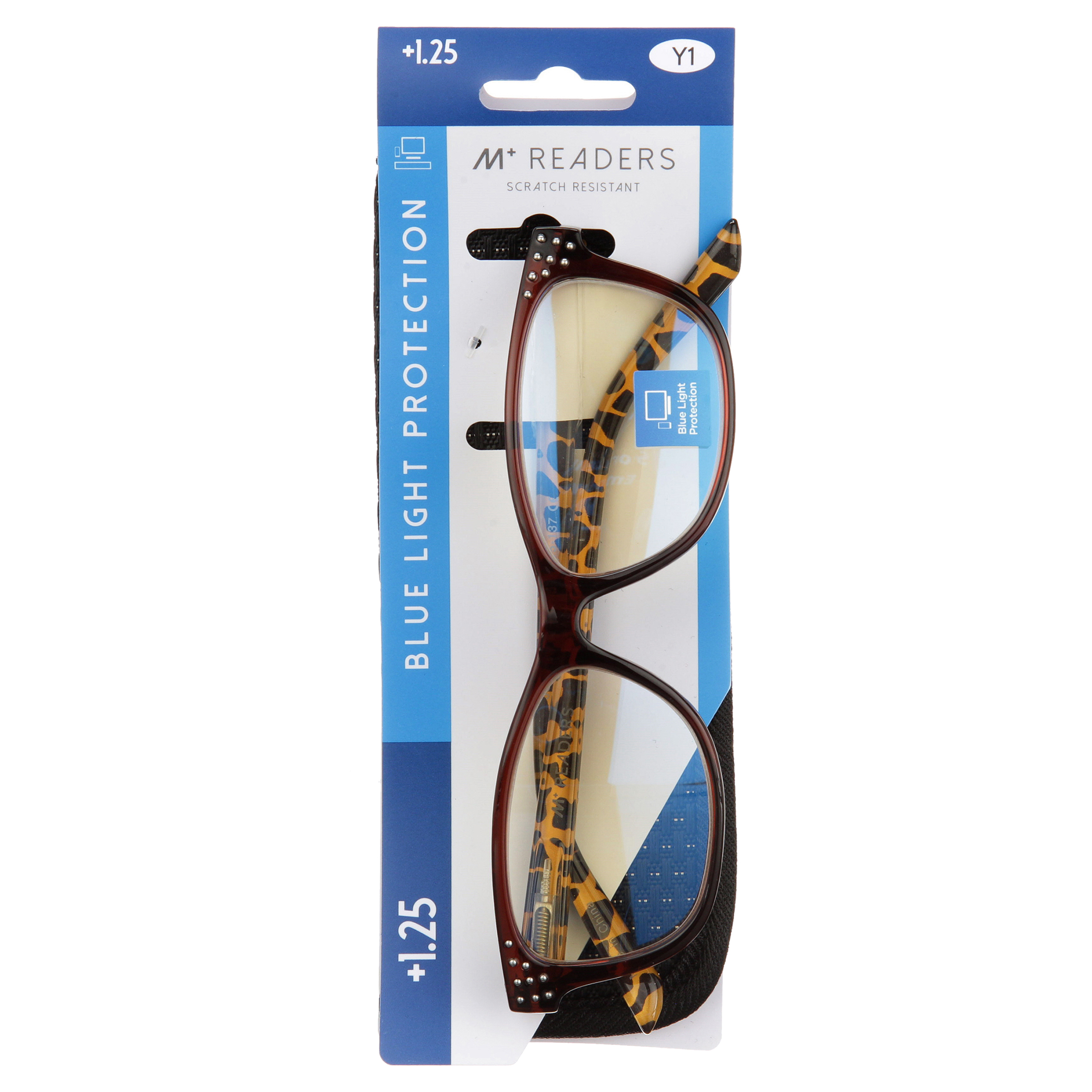 M Readers Women's Joan +1.25 Rectangle Reading Glasses with Case, Brown