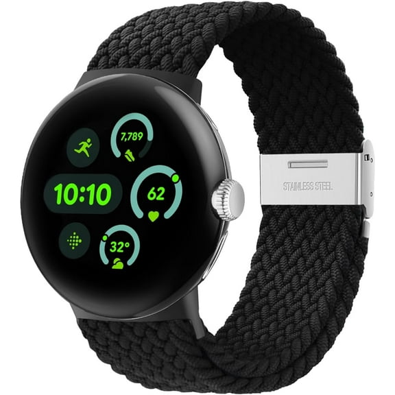 MYKOMI Stretchy Braided Bands Compatible with Google Pixel Watch 4 3 45mm Band for Women Men - Upgraded Metal Lugs - Elastic Nylon Breathable Sport Straps for Pixel 3 4 Watch Band 45mm