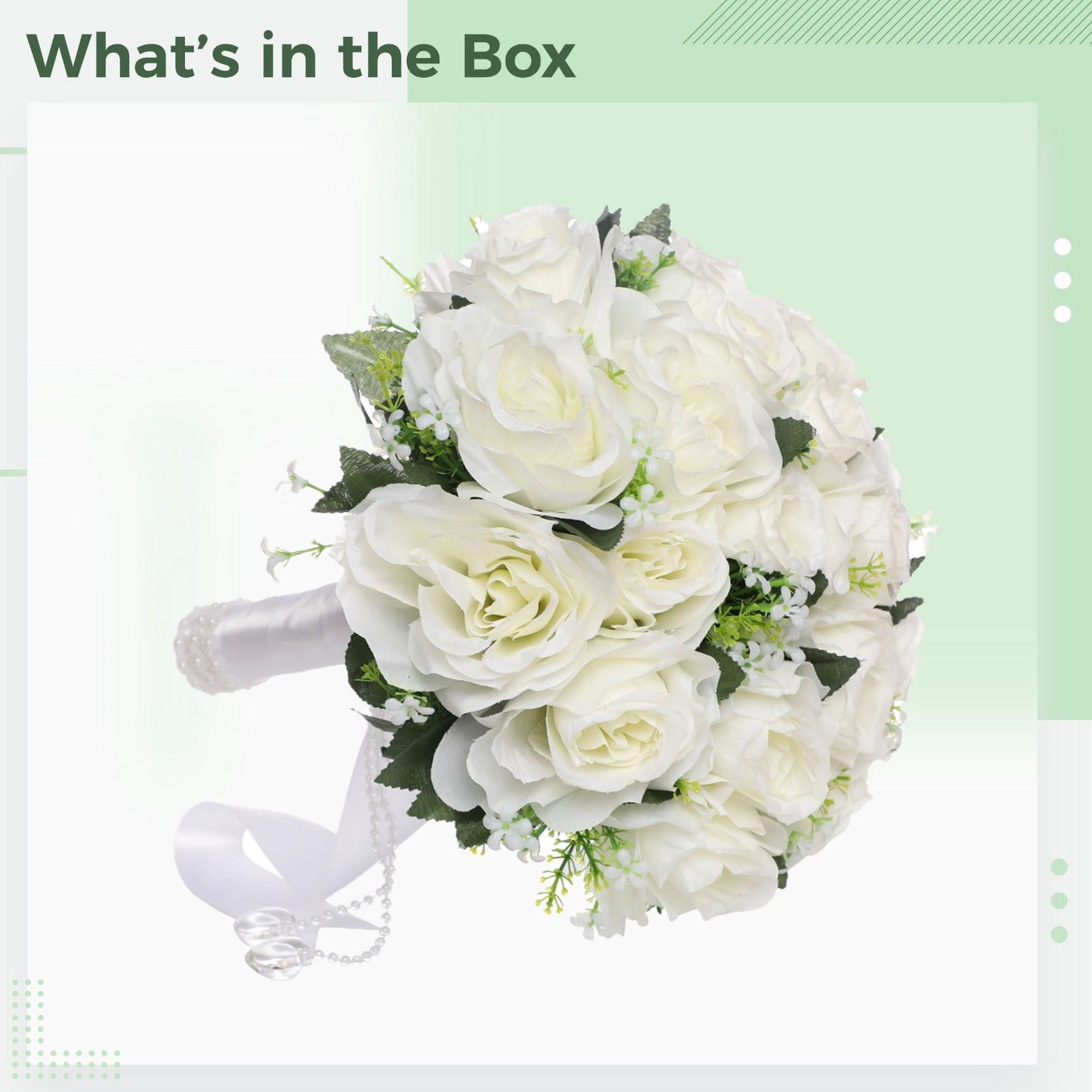 Bride Bouquets for Wedding, Artificial Wedding Bouquet, Silk Flowers with White Roses and Pearls, Elegant Handcrafted Design, Ideal for Brides and Bridesmaids