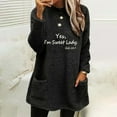 thumbnail image 2 of lcziwo Womens Sherpa Pullover Fuzzy Fleece Sweatshirts Oversized Crewneck Tunic Sweatshirt Letter Print Loungewear Thermal Tops with Pockets Cyber and Monday Sales Black L, 2 of 5