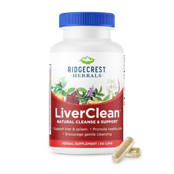 RidgeCrest Herbals LiverClean, Natural, Herbal Liver Support Supplement with Blessed Thistle Herb, Dandelion, Barberry, Wild Yam, Detox and Cleanse Support Formula, Healthy Bile (60 Caps, 30 Serv)