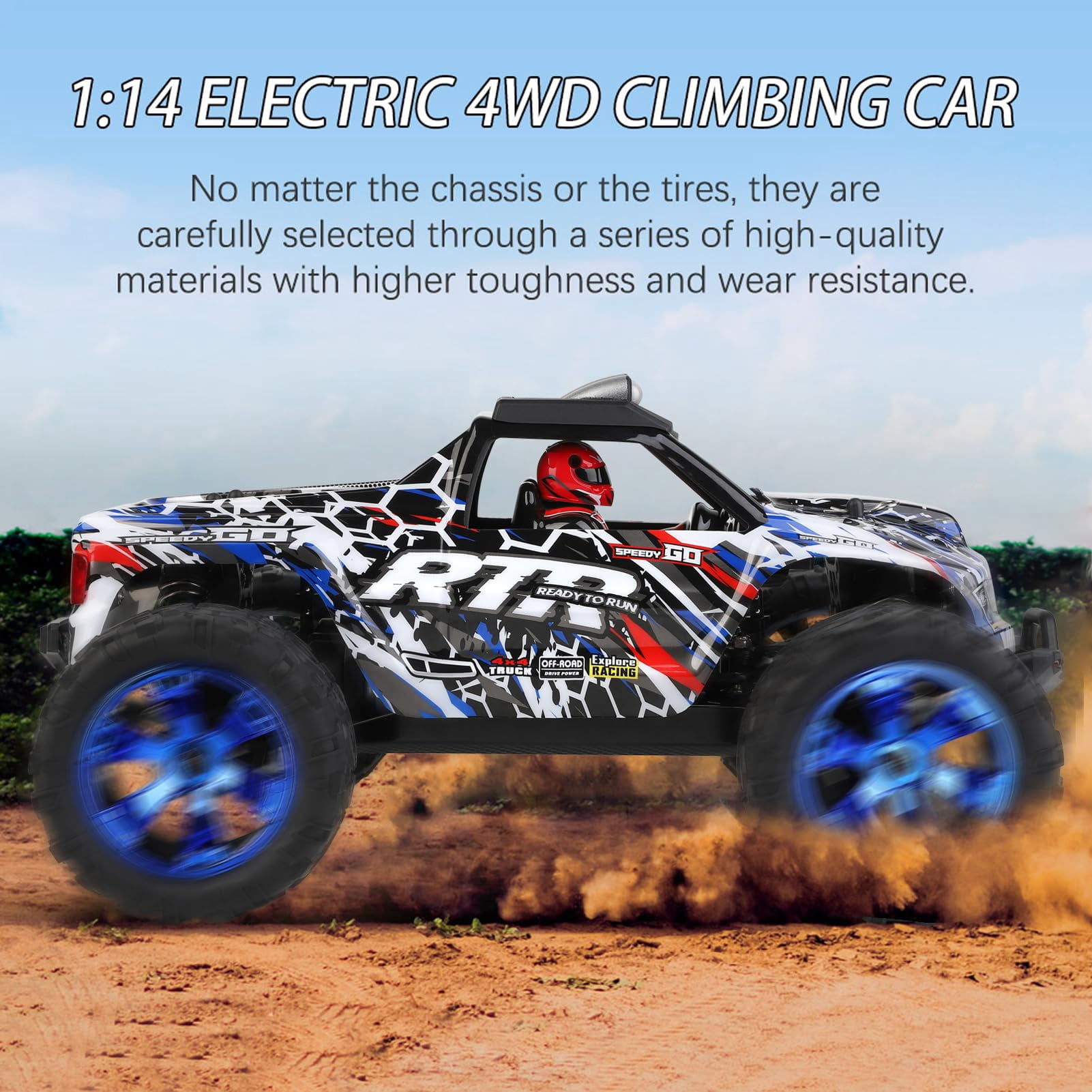 WLtoys 144018 RC Truck, 1/14 Scale Remote Control Car, 4WD 35KM/H High Speed RC Car, 2.4GHz All Terrains Off Road Rock Crawler Truck with 2 Batteries for Adults