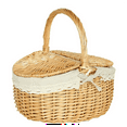 thumbnail image 2 of CHENjy 15.7" Wicker Picnic Basket with Lid & Removable Liner - Vintage Handwoven Storage Basket for Beach, Camping & Gardening - Double Handle Design, 2 of 4