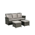 thumbnail image 5 of UHOMEPRO 3 Piece Rattan Patio Sofa Set, Outdoor Patio Conversation Set, All-Weather PE Rattan Wicker Furniture Set with 2 Ottomans, Cushioned Sofa Set for Patio Garden Poolside Deck, Light Gray, 5 of 7