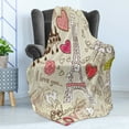 thumbnail image 4 of Paris Soft Flannel Fleece Throw Blanket, Doodles Illustration of Eiffel Tower Hearts Chandelier Flower Love Themed Vintage, Cozy Plush for Indoor and Outdoor Use, 50" x 70", Beige Pink, by Ambesonne, 4 of 5