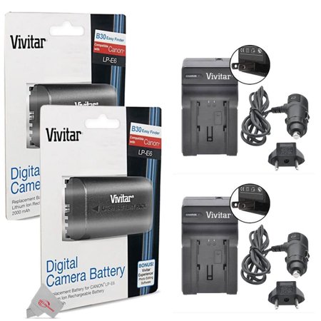 Two Packs Vivitar VIV-CB-E6 Replacement Battery for Canon LP-E6 with Two Vivitar LC-E6 Replacement Charger for Canon LP-E6 For 90D 80D 5D 6D 7D