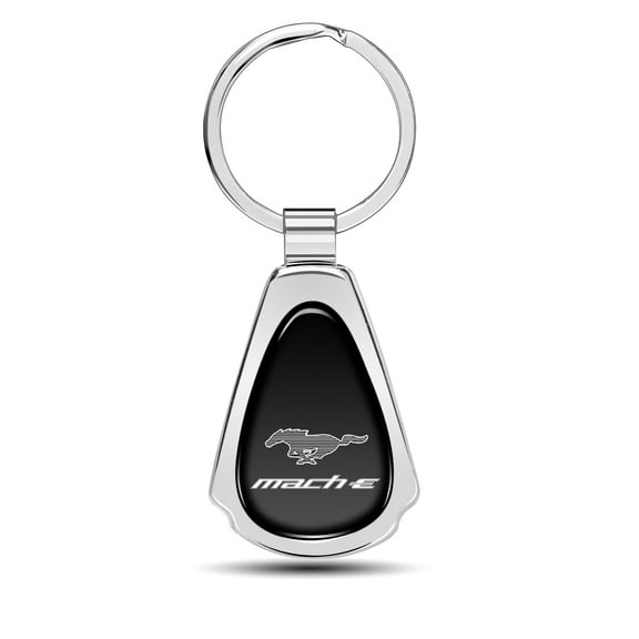 iPick Image for Ford Mustang Mach-E Black Dome Chrome Metal Teardrop Key Chain, Official Licensed