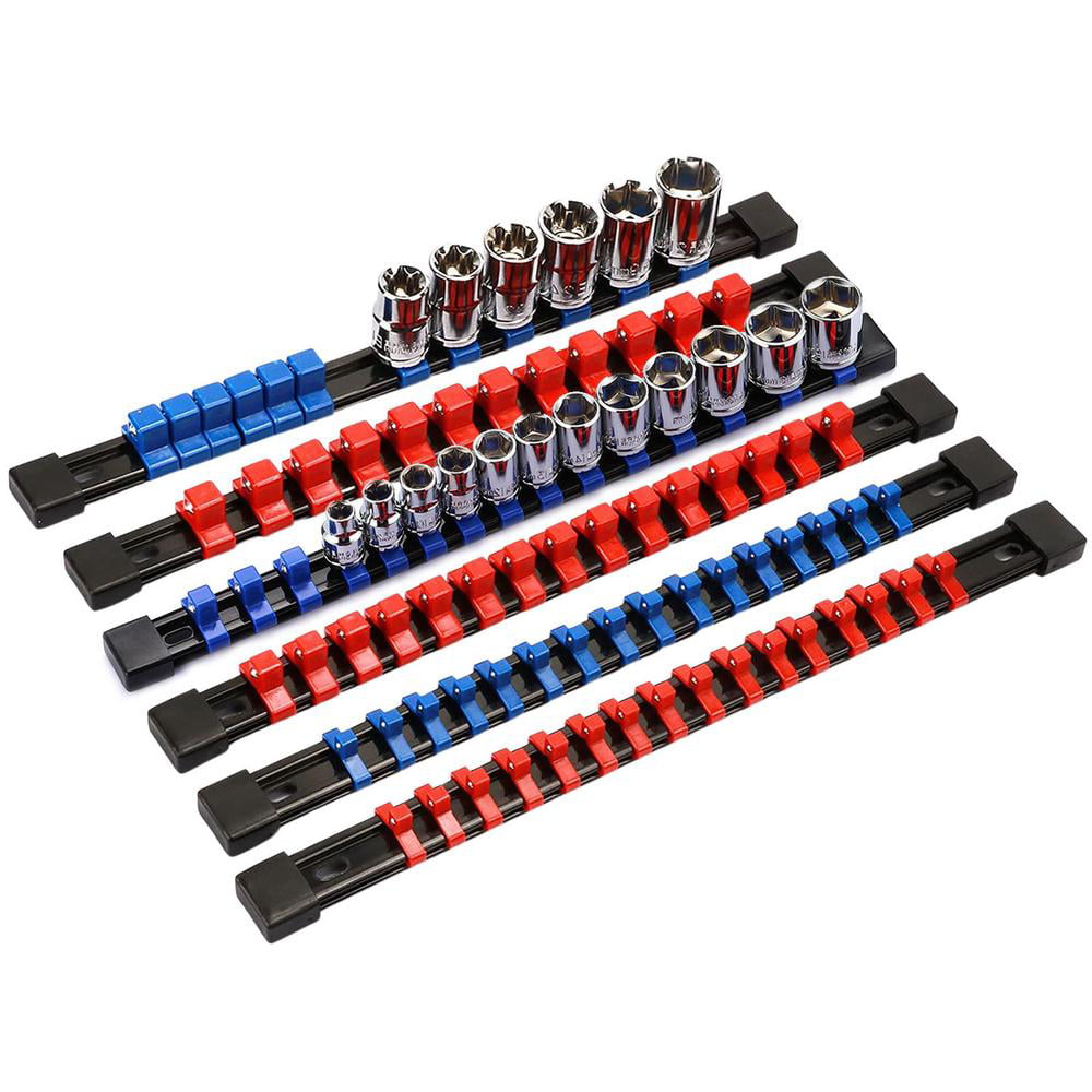 Red & Grey 3/8-Inch 1/2-Inch Drive Semi-Deep & Shallow Sockets SAE & Metric Socket Holder 6 Trays Holds 261 Deep Hansen Global Socket Organizer Trays 1/4-Inch 