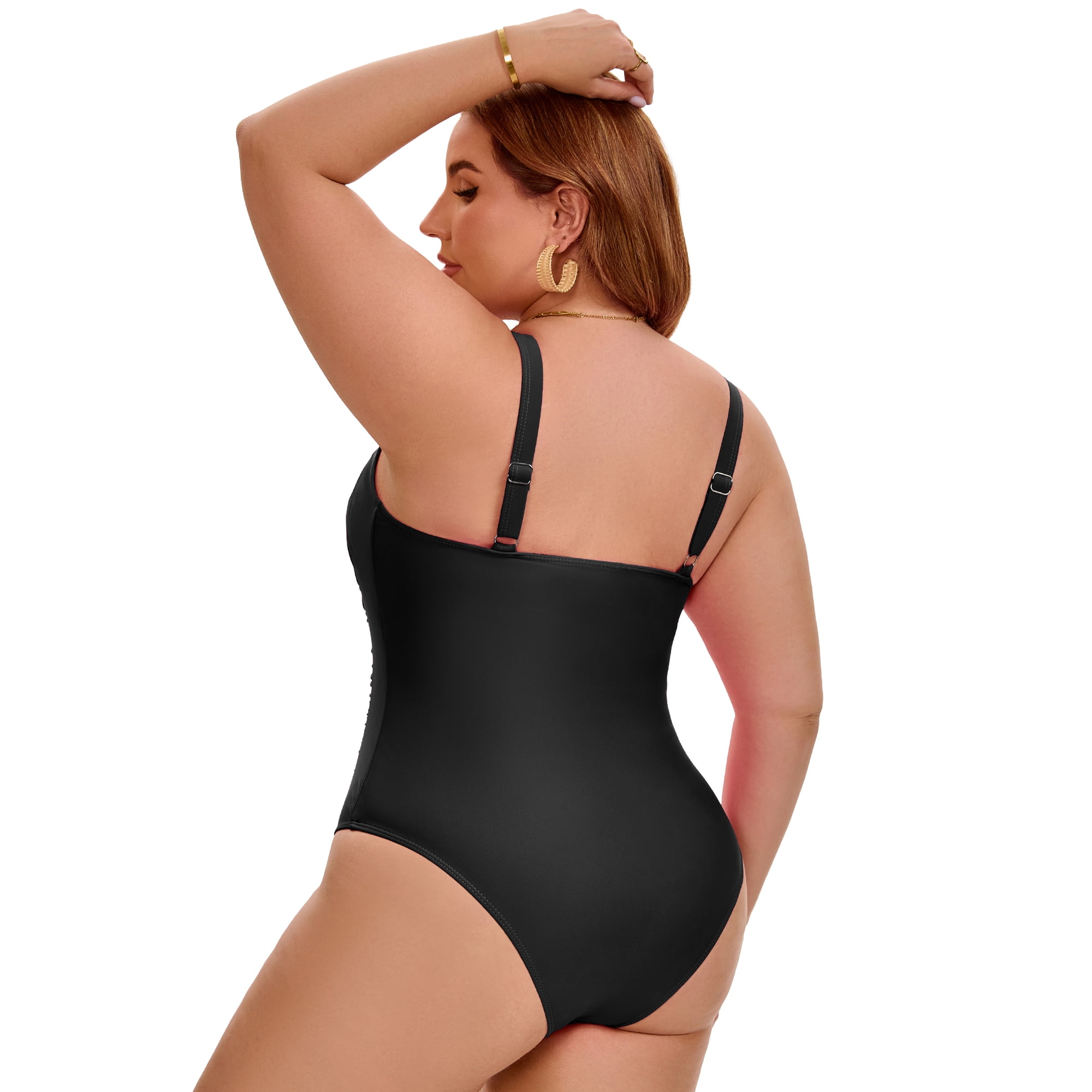 DARING DIVA Women's Plus 1 Piece Push Up Tummy Control Swimsuit 3X Black