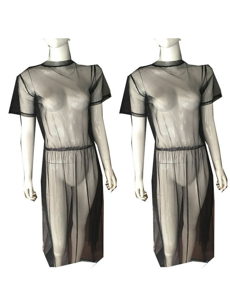 Women's Short Sleeve See Through Gauze Sheer Galaxy Mesh T Shirt