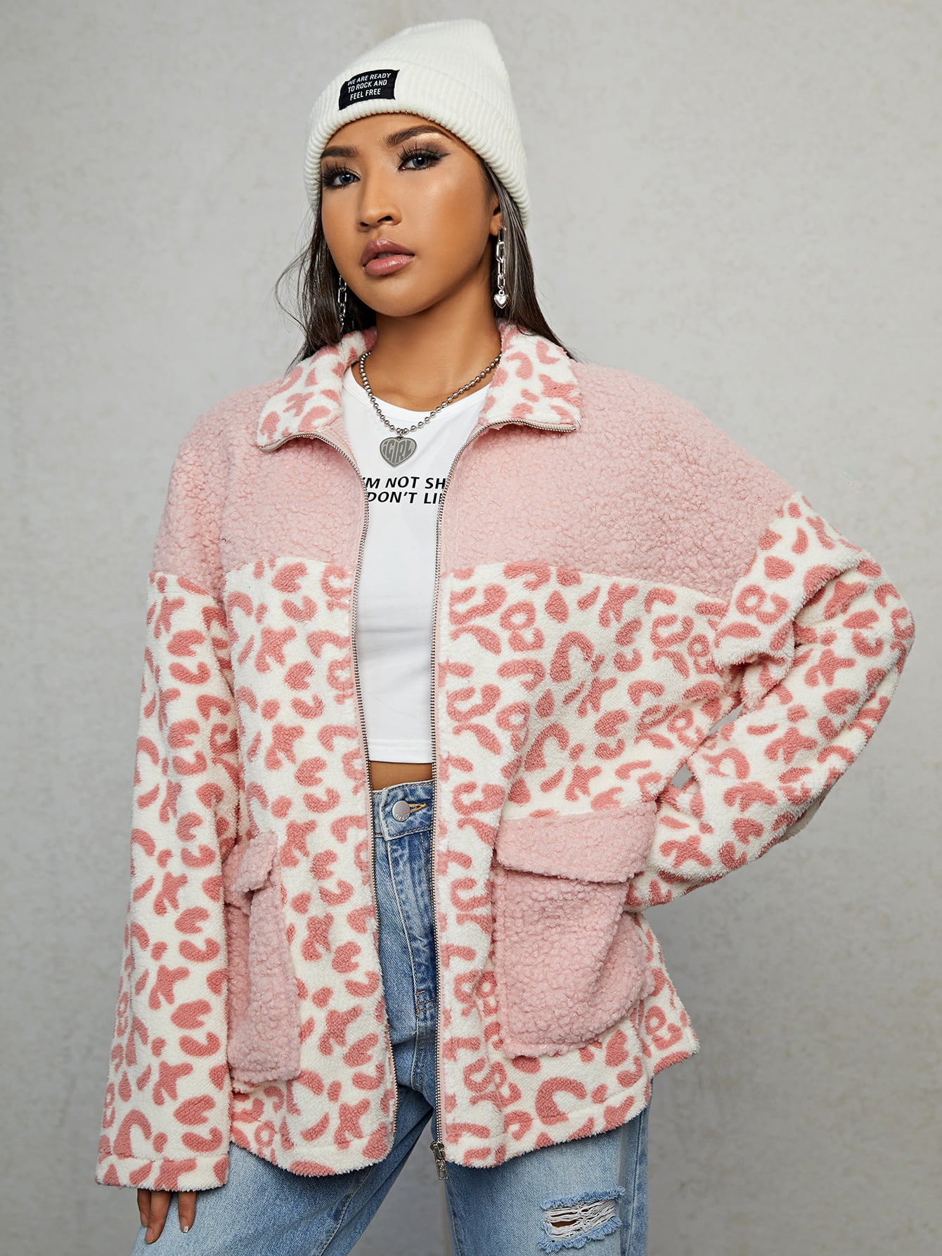 patterned teddy coat