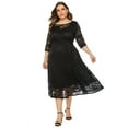 thumbnail image 2 of IBTOM CASTLE Women Plus Size Cocktail Dress Vintage 3/4 Sleeve Floral Lace Wedding Guest Dresses Pleated High Waist A-Line Swing Dresses Formal Prom Midi Party Dresses with Pockets 4XL Black, 2 of 7