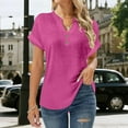thumbnail image 2 of Diufon Linen Shirts for Women Short Sleeve Button V Neck Tops Solid Color Dressy Casual Loose Tunic Blouses, 2 of 6