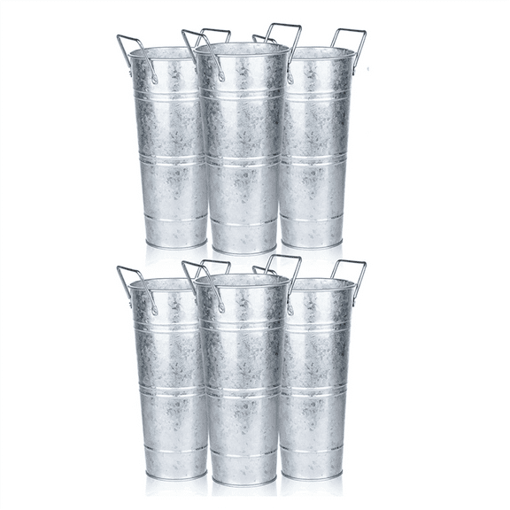 6 Pcs Galvanized Bucket Flower Bar,10 Inch with Handles, Bar Supplies and Buckets Farmhouse Vases