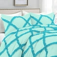 thumbnail image 2 of 3 Piece Luxury Two Tone Diamond Ruffle Pattern Comforter Set Super Soft, All Season 800 Thread Count, 100% Egyptian Cotton, King/California King Size Aqua Blue-Turquoise Blue Color, 2 of 4