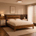 thumbnail image 2 of Zimtown Queen Size Bed Frame,Solid Rubber Pine Wood Platform Bed Frame, Bedroom Bed with Headboard, Brown, 2 of 11
