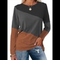 thumbnail image 1 of Blusas de Bloque de Color para Mujer, Estilo Túnica Informal de Larga con Cuello Redondo, Tipo Jersey. Negro Marrón S, 1 of 8