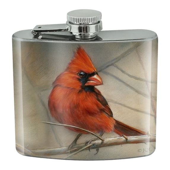 Cardinal Red Bird on Tree Branch Stainless Steel 5oz Hip Drink Kidney Flask