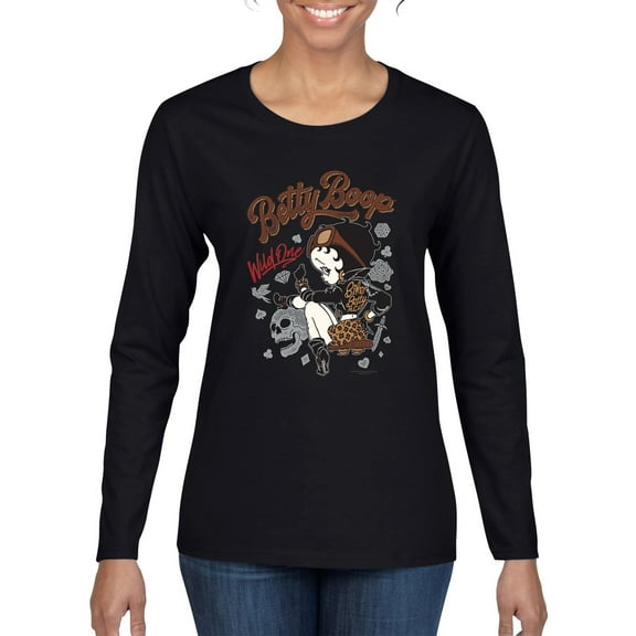 Wild Bobby Biker Betty Boop Wild One MC Motorcycle Betty Boop Womens Long Sleeve T-Shirt, Black, Small