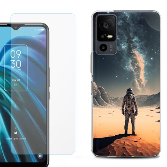 OneToughShield ® for TCL 40 XE 5G Shockproof Fashion Phone Case, with Tempered Glass Screen Protector - Astronaut Milkyway