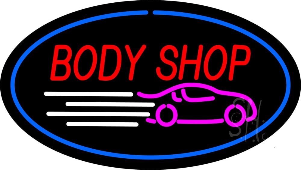 Body Shop Blue Oval LED Neon Sign 20 x 37 - inches, Clear Edge Cut ...
