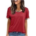 thumbnail image 2 of Tqcoqu Women's Metallic Trim T Shirt V Neck Short Sleeve Tee Casual Summer Tops,Red,Women's S-XXL, 2 of 6