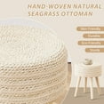 thumbnail image 4 of Round Ottoman Footstool Natural Seagrass Foot Stool Pouf Ottomans with Solid Wood Legs Hand Weave Hyacinth Footrest Step Stool for Living Room Balcony Garden Natural & Beige, 4 of 8
