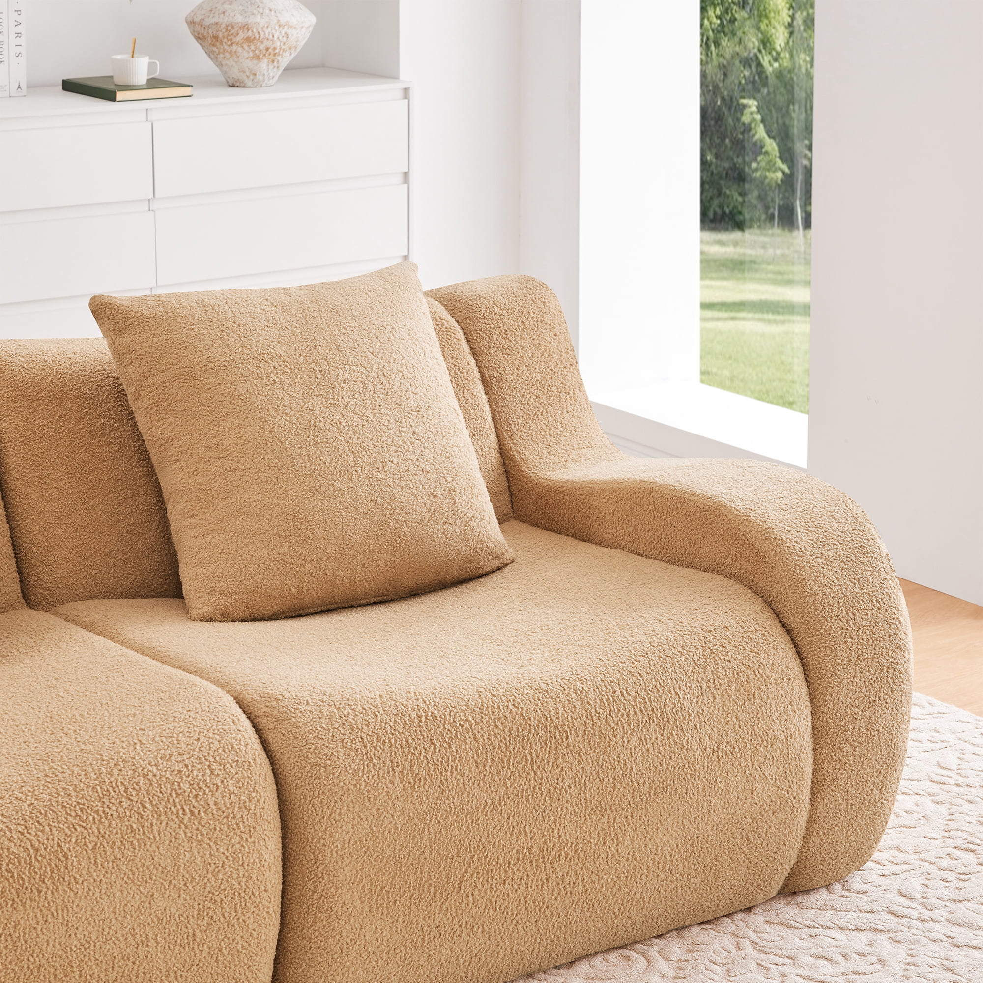 Aukfa 83" Boneless 2-Seater Modular Loveseat Sectional Sofa, 27.5" Deep Seat, Teddy, Camel
