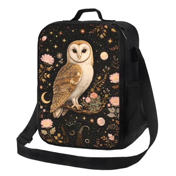 Celestial Owl Lunch Bag Insulated Thermal Box with Shoulder Strap & Handle for Work and Picnic