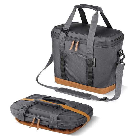 CleverMade Pacifica 30-Can Foldable Cooler Bag, Leakproof Insulated Soft Cooler, Charcoal Gray