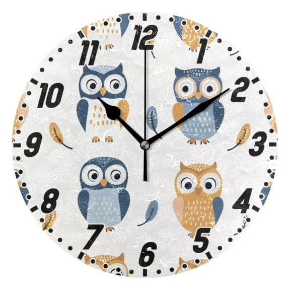 Cute Owls and Leaf Wall Clock 9.8 inch Battery Operated Clocks Non-Ticking Silent for Bedroom Office Kitchen Living Room