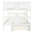 Full over Full Bunk Bed with Twin Size Trundle and Ladder, Solid Wood Full Size Bunk Beds Wooden