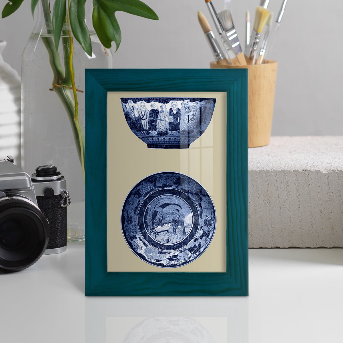 Porcelain in Blue and White II -Framed Print w/glass-Ocean Blue