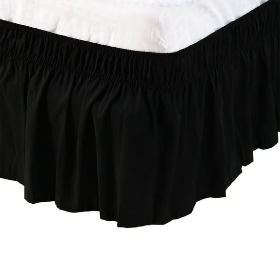 REGALWOVEN Polyester Bed Skirt 15" Wrap Around Drop Dust Bed Ruffle 3 Sided Coverage Full Black