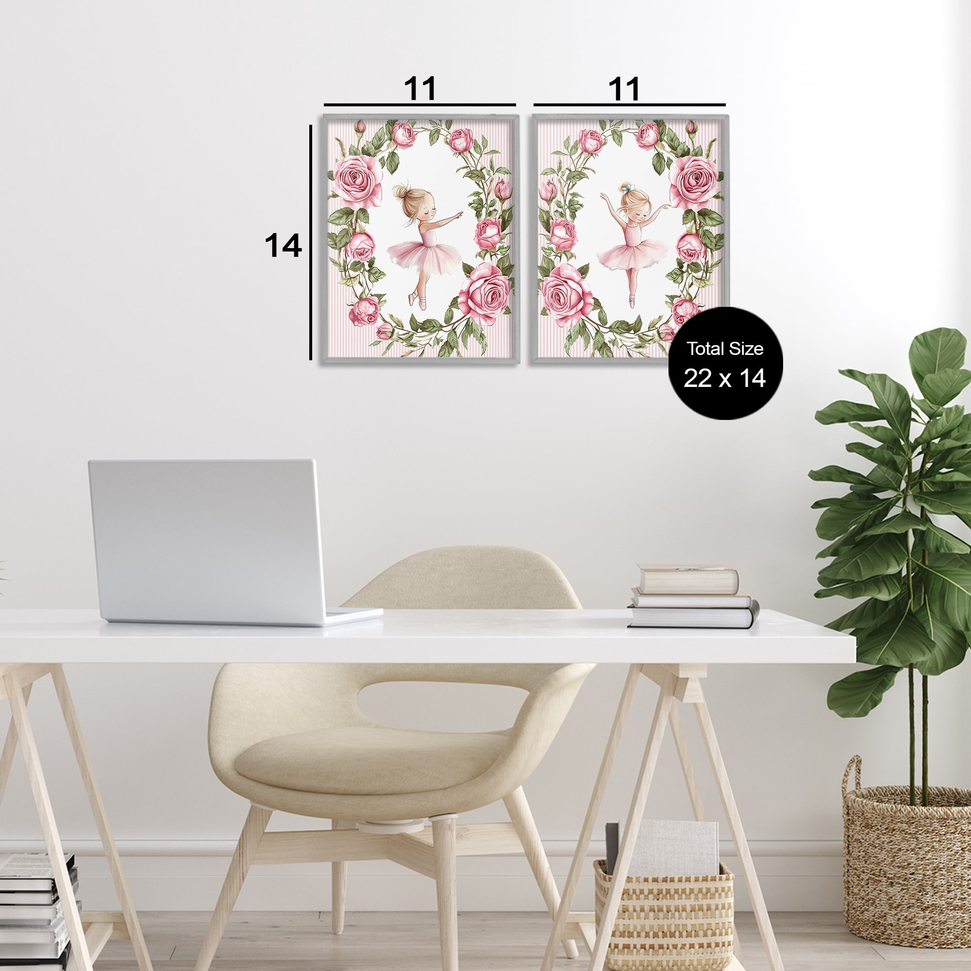 Stupell Industries Little Rose Dancers 2 Piece Gray Framed Giclee Art Set, design by Christine Simpson Art